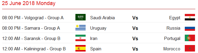 FIFA world cup Russia 2018 Fixture Bangladesh Time