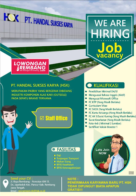 Lowongan Kerja Pegawai Staf Office PT Handal Sukses Karya Rembang