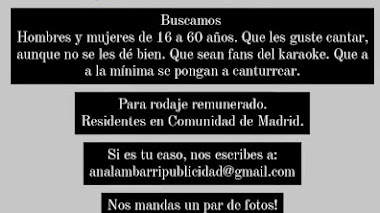 CASTING CALL MADRID: Se buscan HOMBRES y MUJERES que les guste CANTAR de 16 a 60 años para RODAJE - REMUNERADO