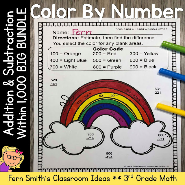 3rd Grade Go Math Chapter 1 Addition & Subtraction Within 1,000 Color By Number Bundle