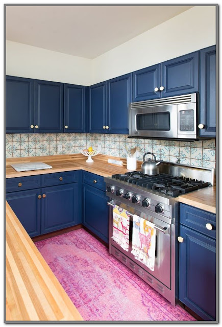 blue kitchen countertops