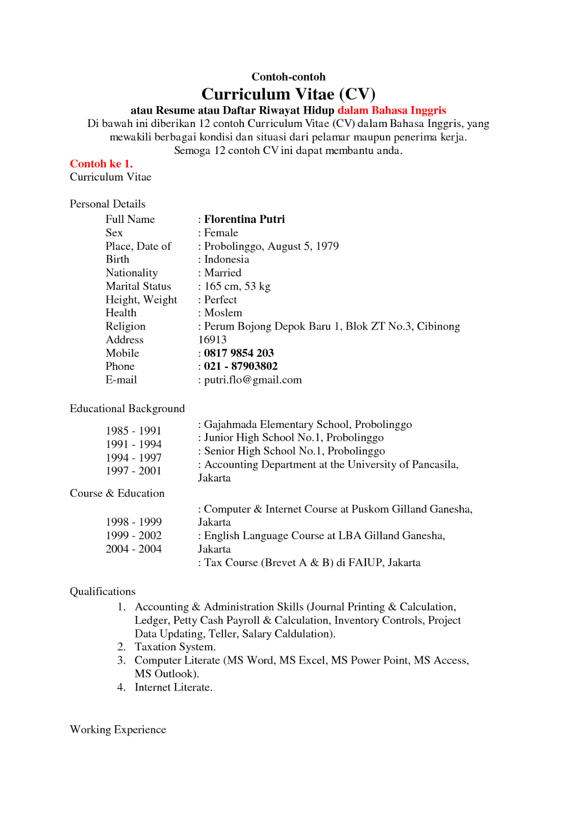 Contoh Daftar Riwayat Hidup Bahasa Inggris - Contoh Surat 