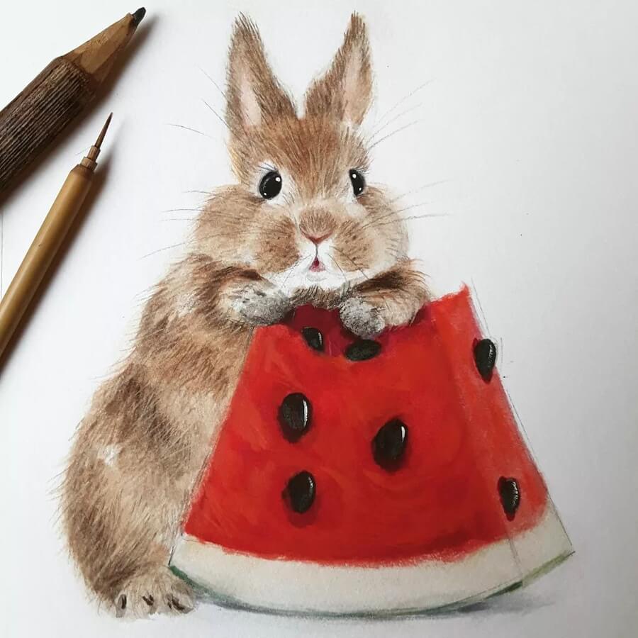 06-Bunny-and-Watermelon-Anna-Lorenz-www-designstack-ku