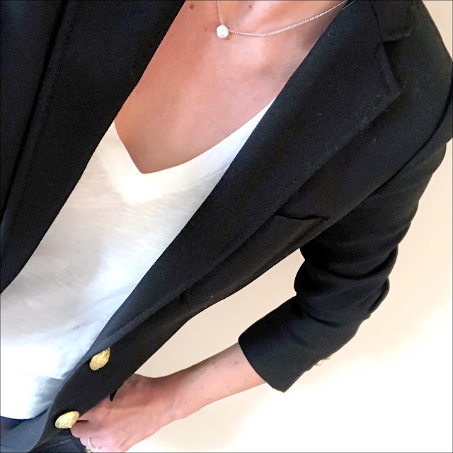 Monochrome, My midlife fashion, shop my style, j crew rhodes blazer, hush cotton slub v neck tee, marks and spencer leather ponte skinny leggings, boden leopard print ballerinas, and/or maya leather slouch shoulder bag, french sole leopard print ballerina pumps