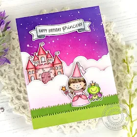 Sunny Studio Stamps: Enchanted Comic Strip Everyday Dies Fluffy Clouds Princess Themed Card by Angelica Conrad
