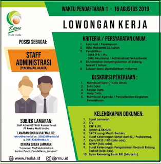 Loker Terbaru SMA/SMK Bumn Agustus 2019