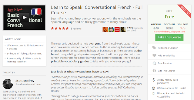 Learn to Speak: Conversational French - Full Course for FREE with Udemy Coupon Code