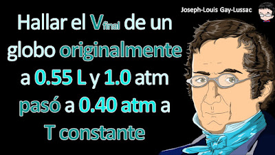 Se permite que un globo de helio inflado con un volumen de 0.55 L al nivel del mar (1.0 atm)se eleve a una altura de 6.5 km, donde la presión es de aproximadamente 0.40atm. Suponiendo que la temperatura permanece constante, ¿cuál es el volumenfinal del globo?