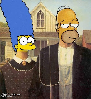 Homer and Marge Simpson in Grant Wood's American Gothic