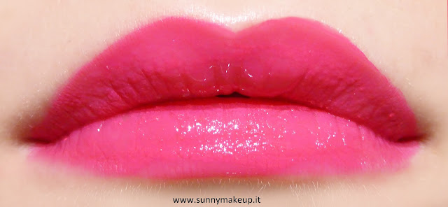 Swatch sulle labbra. Pupa - Coral Island. Made To Last Lips. Rossetto Liquido. 003 Fuchsia Passion.