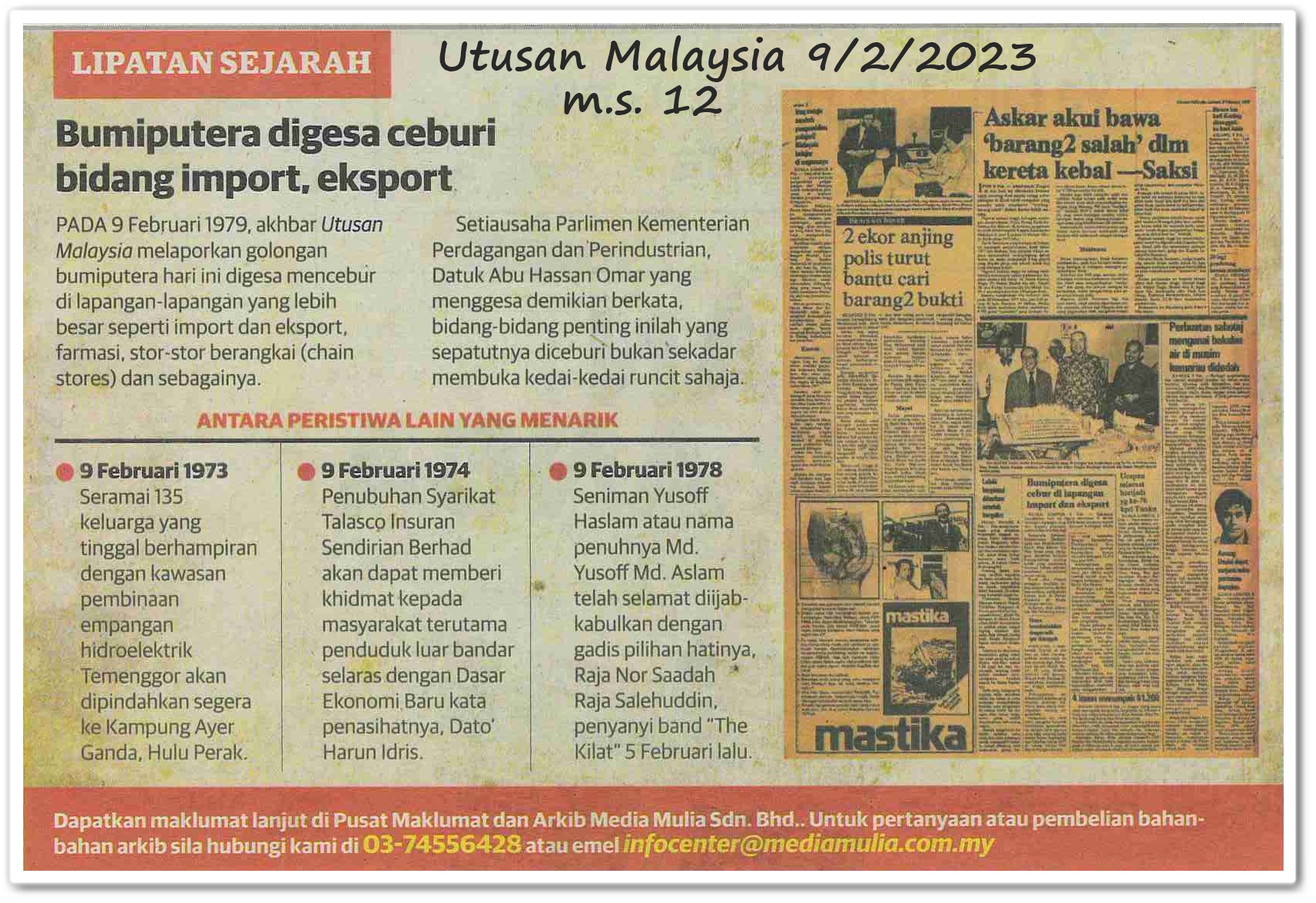 Lipatan sejarah 9 Februari - Keratan akhbar Utusan Malaysia 9 Februari 2023