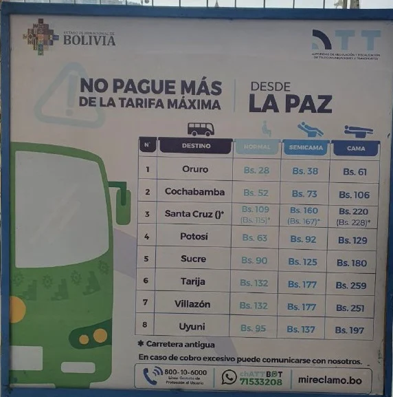 Tarifas transporte La Paz