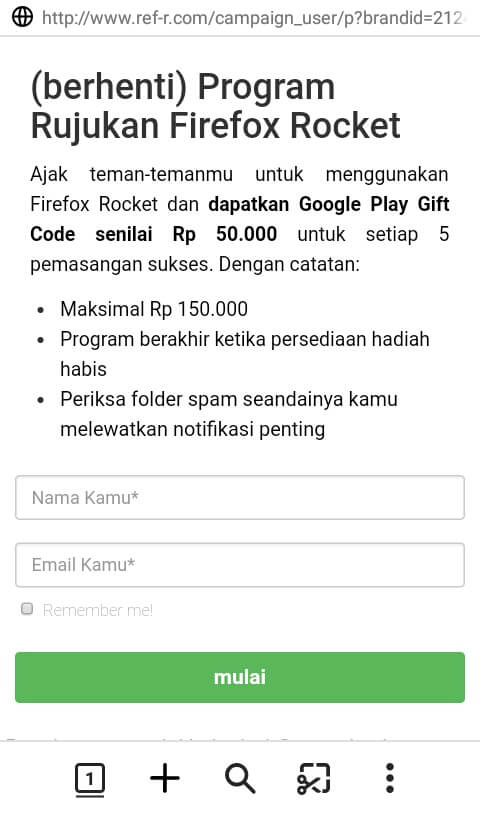Cara mendapatkan Voucher Google Play dari aplikasi Mozilla Firefox Rocket