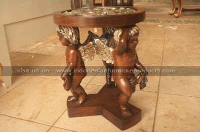 SELLING ANTIQUE SMALL TABLE CUSTOM ANGEL CARVED