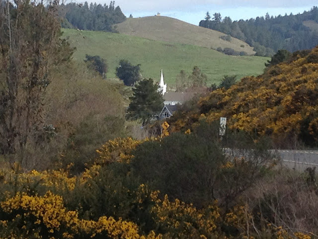 The historical church steeple can be seen from the cemetery where weddings 