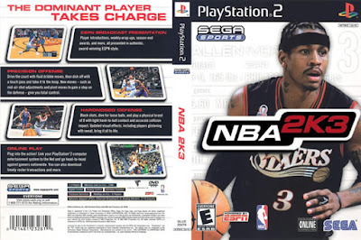 Descargar NBA 2K3 para PlayStation 2 en formato ISO región NTSC y PAL en Español Multilenguaje Enlace directo sin torrent. NBA 2K3 es un videojuego de baloncesto lanzado el 7 de octubre de 2002 para la Nintendo GameCube 8 de octubre de 2002 para la PlayStation 2 , y 9 de octubre, 2002 para la Xbox . Fue publicado por Sega y desarrollado por Visual Concepts . Es una parte de la NBA 2K serie. Una vez más, al igual que los juegos anteriores, Allen Iverson de los 76ers de Filadelfia es el atleta cubierta. Este es el último juego de la serie a ser lanzado para GameCube y la cuarta entrega de la serie en general.