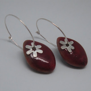 red, sterling silver, hoop, earring, porcelain, glazed, star