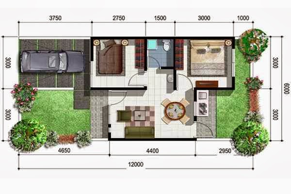 CONTOH DENAH RUMAH MINIMALIS TYPE 45 DESAIN ARSITEK MODERN KONTEMPORER 