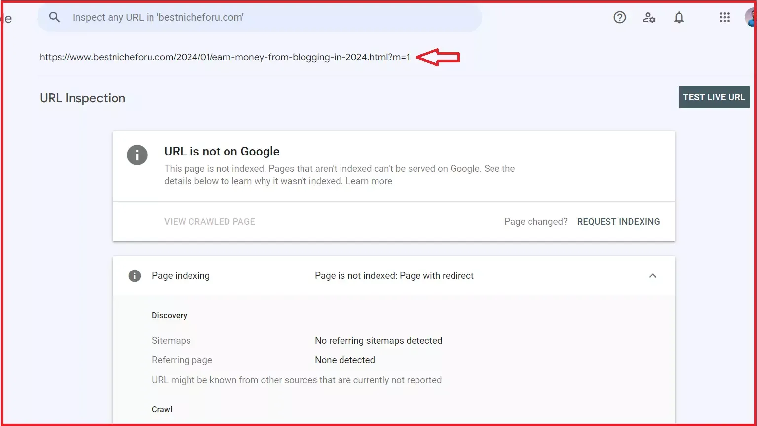 Not indexed page on google search console