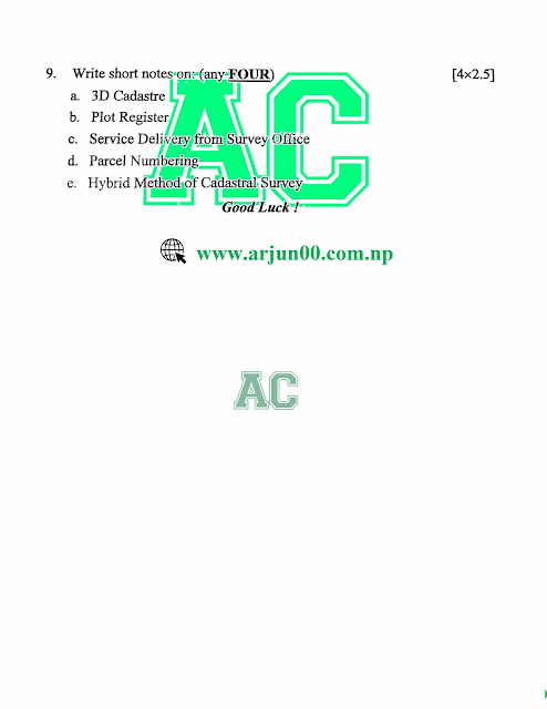 Cadastral Surveying:- 2080 Question Paper of Fifth Semester ,Diploma in Geomatics Engineering, DGE, 5th Semester Paper ,CTEVT, DIPLOMA