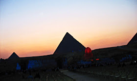 pyramids aglow at night