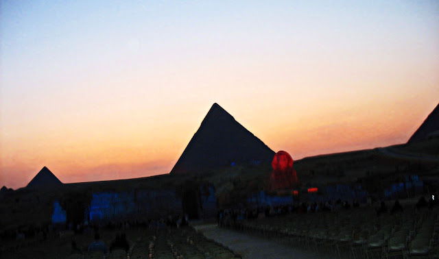 pyramids aglow at night