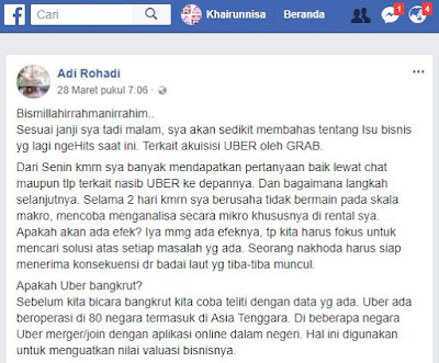 Uber dan Grab, Merger Bukan Berarti Bangkrut