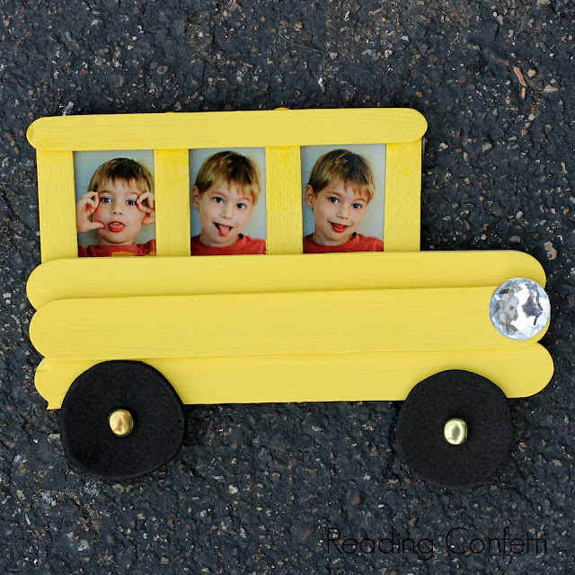 This craft stick school bus frame is easy for kids to make and a fun way to celebrate back to school.