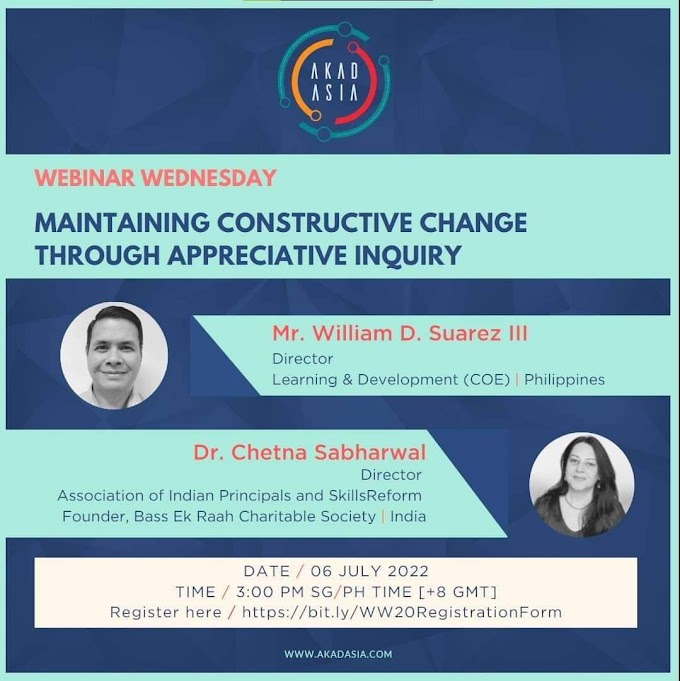 Free International Webinar on Maintaining Constructive Change through Appreciative Inquiry with e-Certificate | July 6, 2022 | Register here!