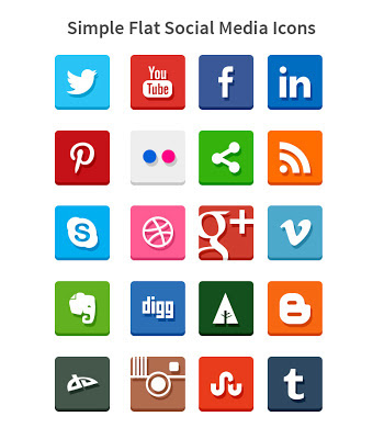 Simple Flat Social Media Icons (PSD & PNG)