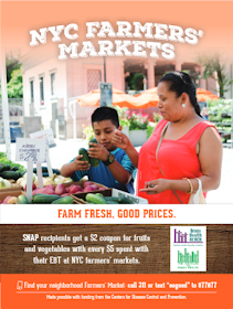 Farm Fresh, Good Prices. SNAP recipients get a $2 coupon for fruits and vegetables with every $5 spent with their EBT farmer's markets. Find your neighborhood Farmer's Market call 311 or text "sogood" to 877877. (Made possible with funding from the Centers for Disease Control and Prevention).  