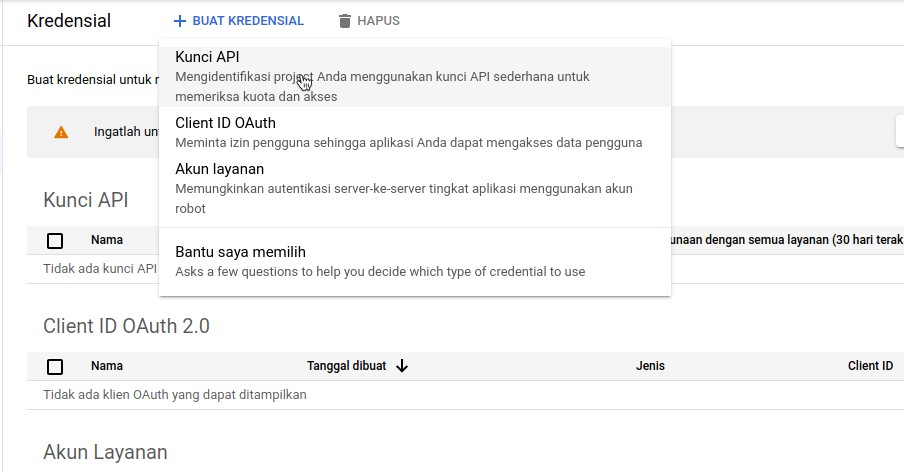 Blogger API v3 membuat kredensial