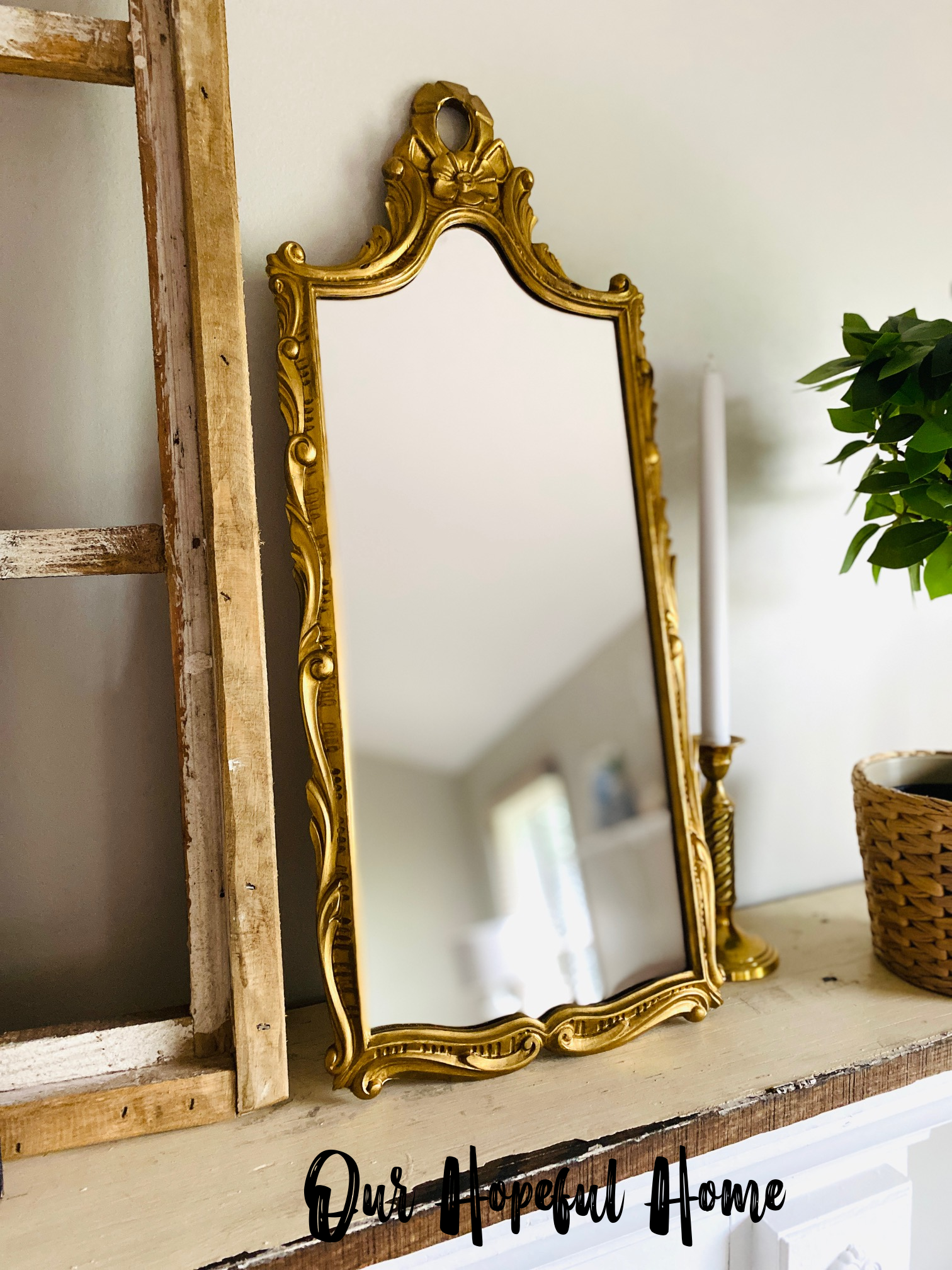 Our Hopeful Home: Gold Leaf Rub 'n Buff Magic: Thrift Store Mirror  Transformation