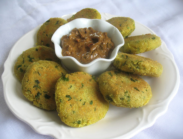 channa dal vadi alongside tamarind sauce