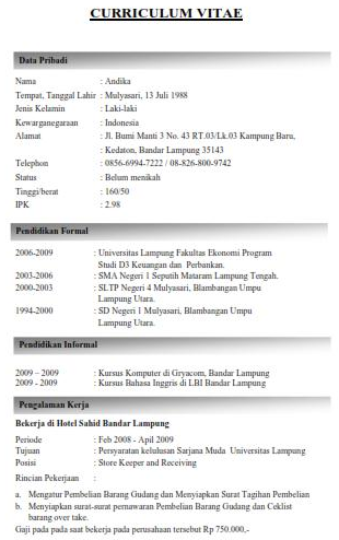 Contoh Curriculum Vitae (CV) Yang Menarik - Karirplus.web.id