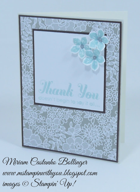 Miriam Castanho Bollinger, #mstampinwithyou, stampin up, demosntrator, dsc, thank you, something borrowed DSP, petite petals, lots of thanks, petite petals punch, su