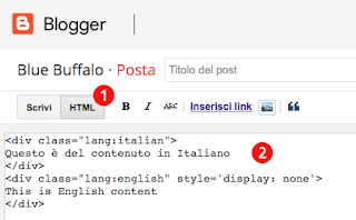 C'è una finestra di Blogger con dentro del codice html