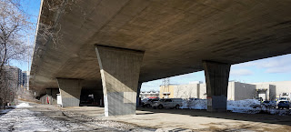 York Mills bridge underpass to the Longo's Plaza.