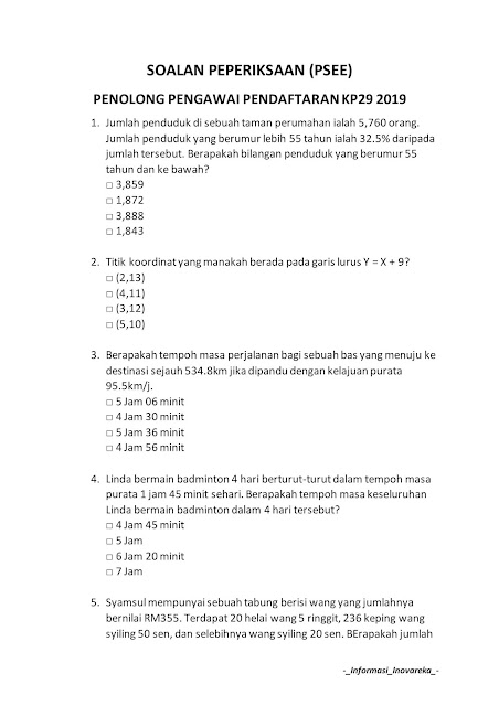 Contoh Soalan Peperiksaan SPA Penolong Pengawai Pendaftaran KP29 2019