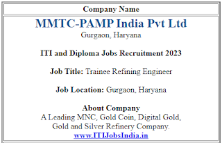 ITI and Diploma Freshers And Experienced Jobs Recruitment in MMTC-PAMP India Pvt Ltd Gurgaon, Haryana