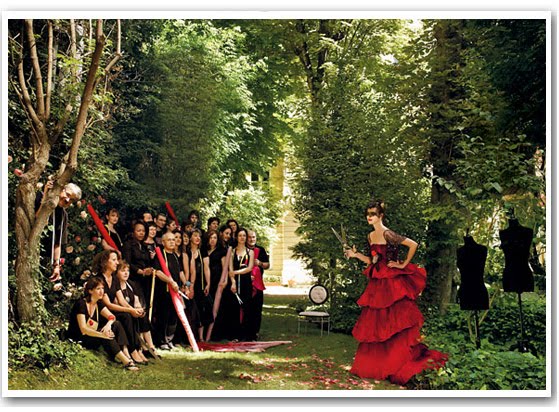 Christian Lacroix Haute Couture scarlet painted satinandorganza bustier 