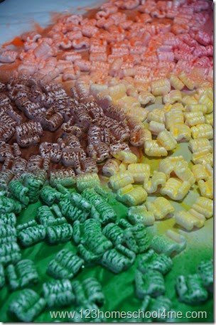 beautiful fall colored styrofoam peanuts left to dry