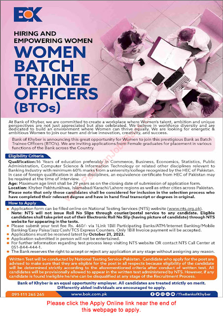 Women Batch Trainee Officers jobs BOK
