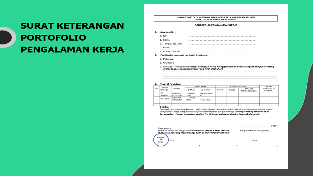 Contoh Surat Keterangan dan Portofolio Pengalaman Kerja