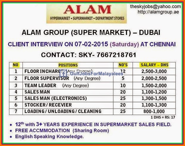 Alam Group Supermarket Jobs for Dubai