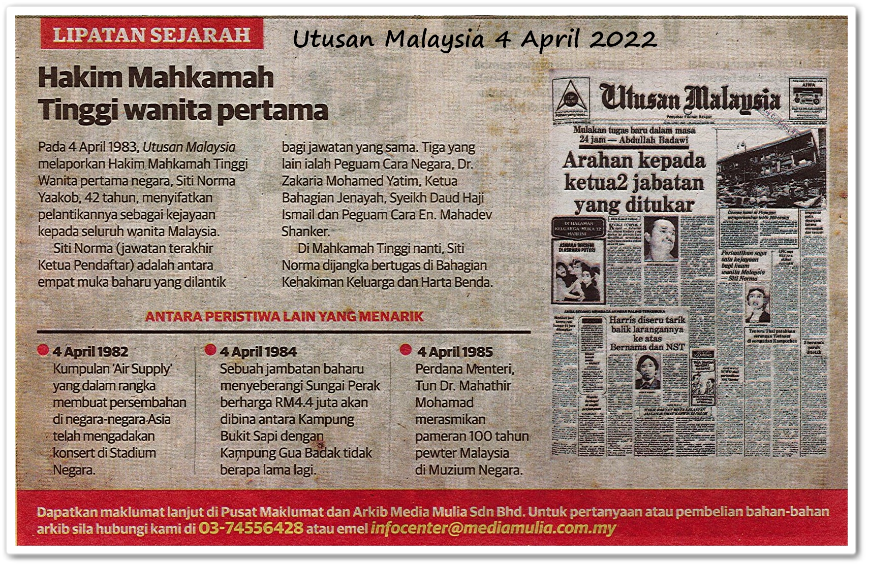 Lipatan sejarah 4 April - Keratan akhbar Utusan Malaysia 4 April 2022