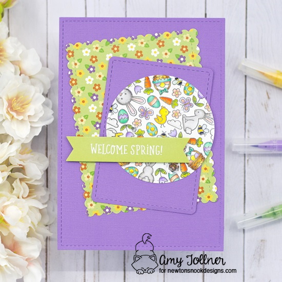 Welcome Spring by Amy features Frames & Flags, Springtime, Circle Frames, and Spring Roundabout by Newton's Nook Designs; #inkypaws, #newtonsnook, #springcards, #eastercard, #cardmaking