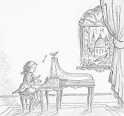 Mozart niño tocando su piano (amadeus mozart colorear)