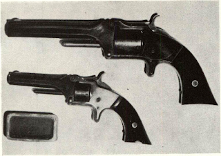 Smith & Wesson’s revolvers were made in quantity but firm preferred to sell smallbore .32s and ,22s to private soldiers than engage in government work. Top gun, known as No. 2 Army, was used by officers to some extent. Indiana cavalryman Col. Edward Anderson owned pearl-handled specimen with 6" barrel with which he executed over 50 suspected Confederate spies or guerrillas.