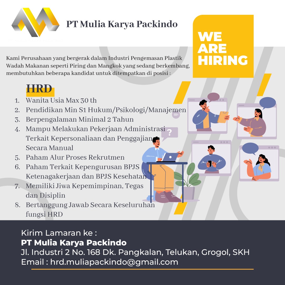 Loker Sukoharjo HRD dan Mekanik PT Mulia Karya Packindo